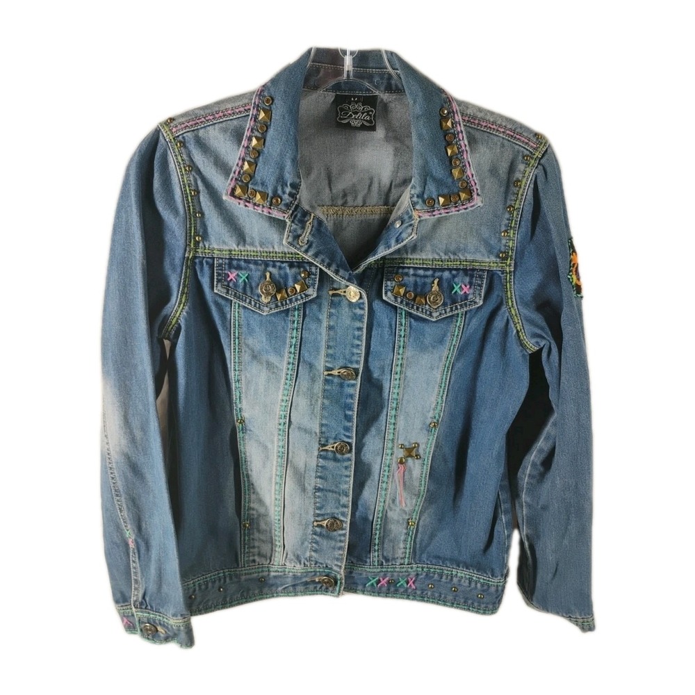 Vintage Delila Women's MEDIUM Embellished Denim Jean Jacket